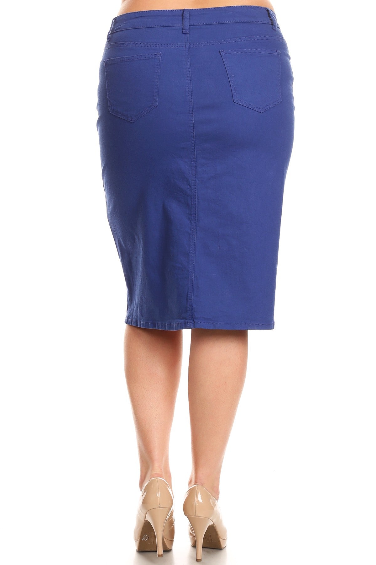 model wears blue cotton skirt