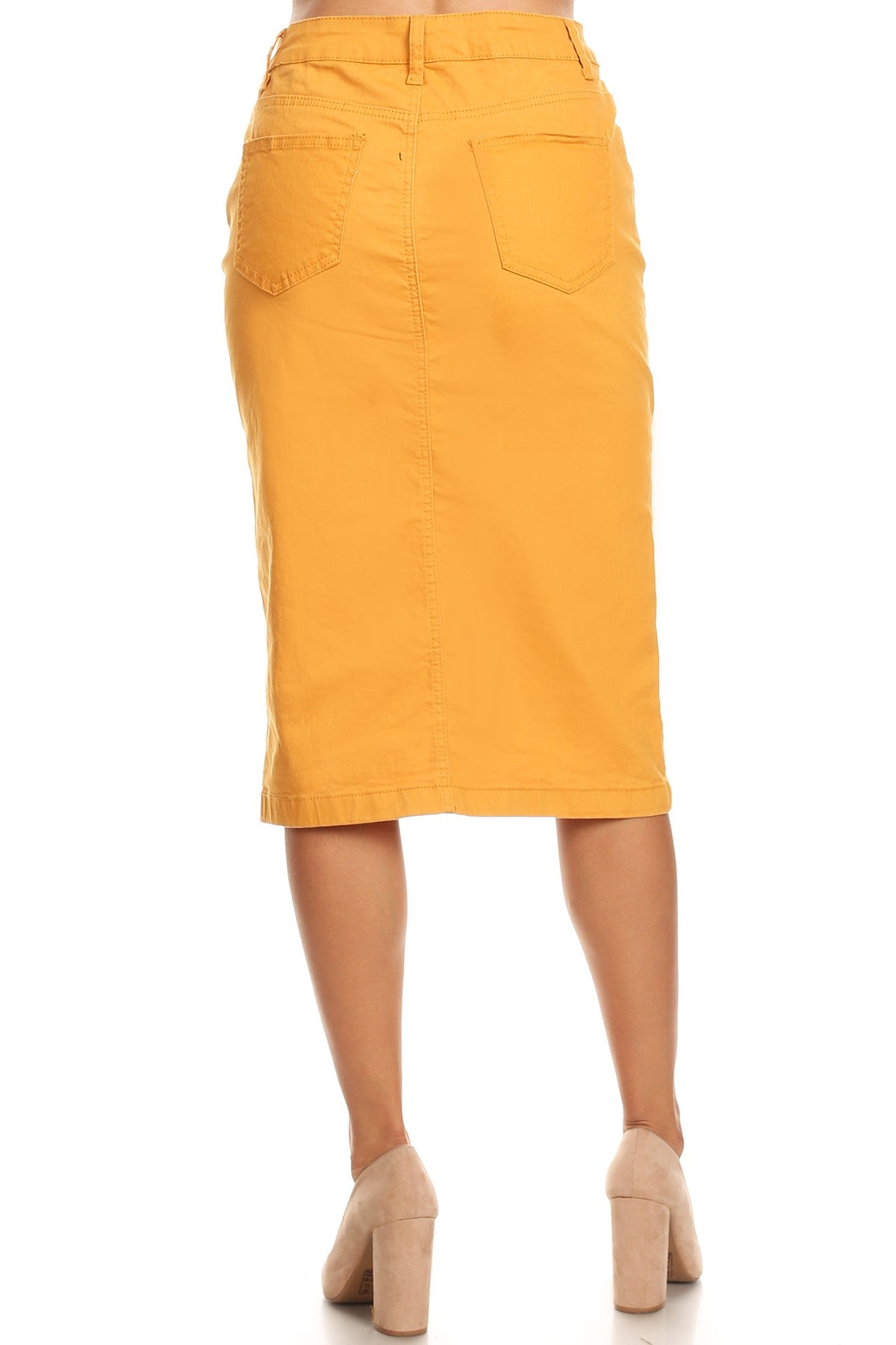 model wears yellow cotton skirt