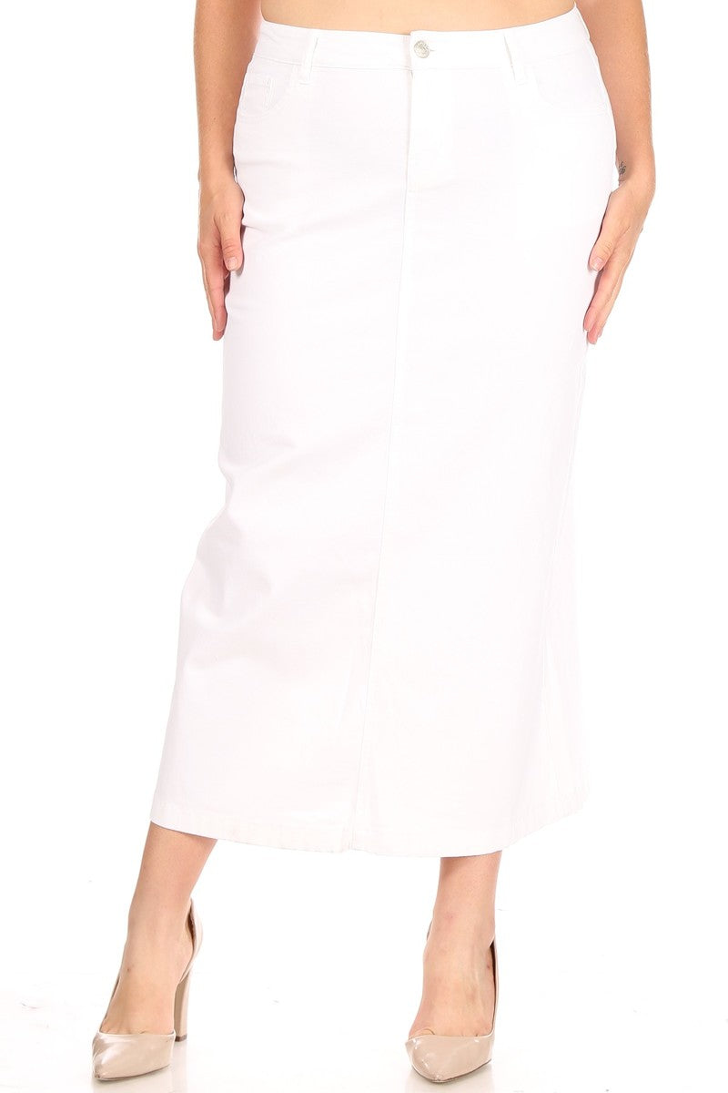 model in mid rise white cotton maxi skirt